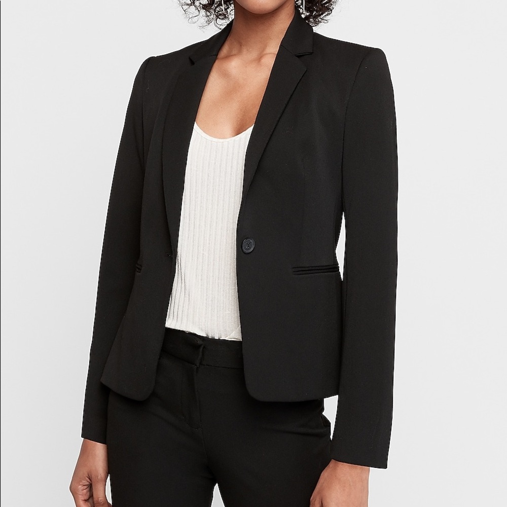 Express Notch Collar One Button Blazer - Black